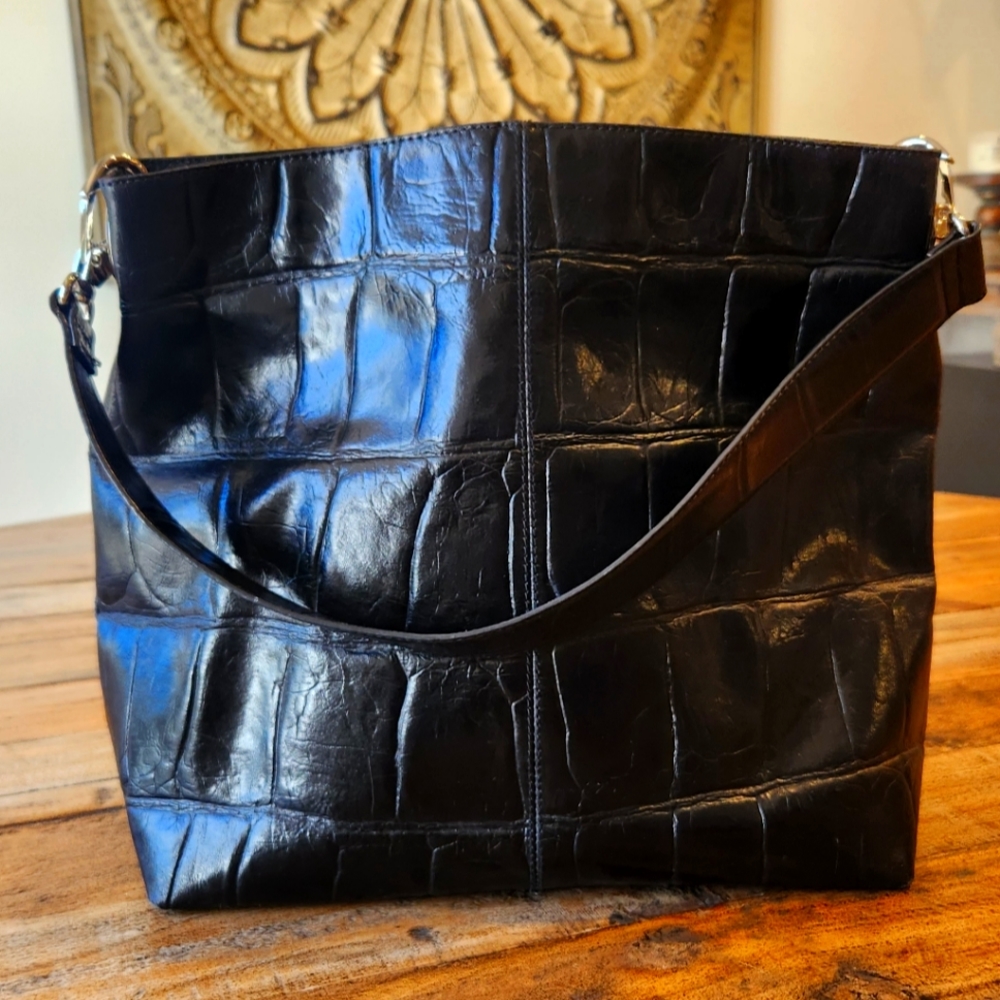 KATE LANDRY LEATHER BAG - CROCODILE EMBOSSED